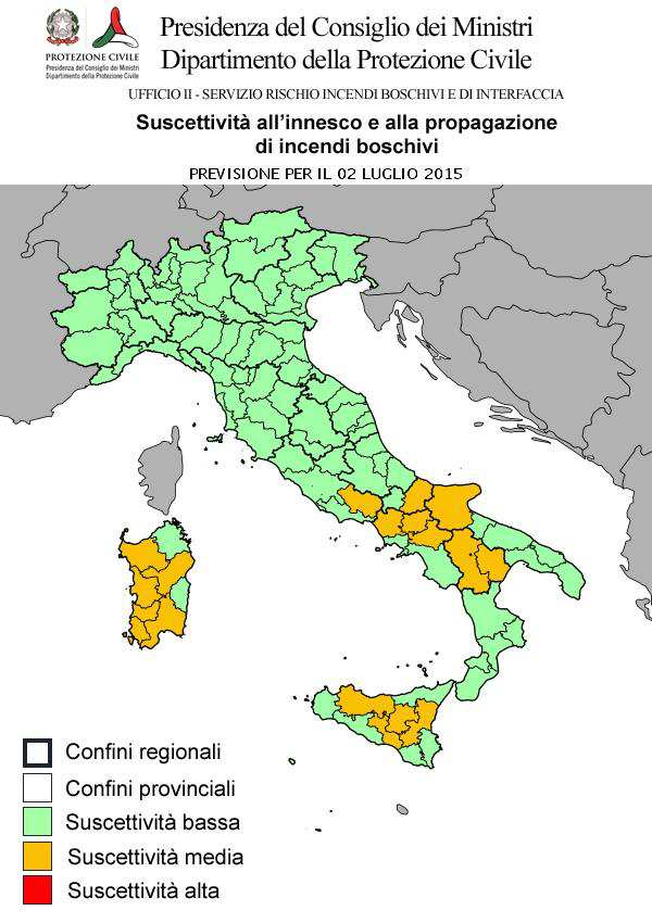 CONDIZIONI DI SUSCETTIVITA' ALL'INNESCO E ALLA PROPAGAZIONE DI INCENDI BOSCHIVI PREVISTE PER IL 02 LUGLIO 2015 BASSA MEDIA ALTA VALLE D'AOSTA AO PIEMONTE LOMBARDIA TRENTINO A. A. VENETO FRIULI V.