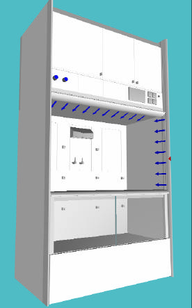 Tutela della salute e risparmio energetico - flusso di supporto Consiste nell immissione, tramite apposito ventilatore integrato nella cappa, di un flusso d aria di supporto all interno della cabina