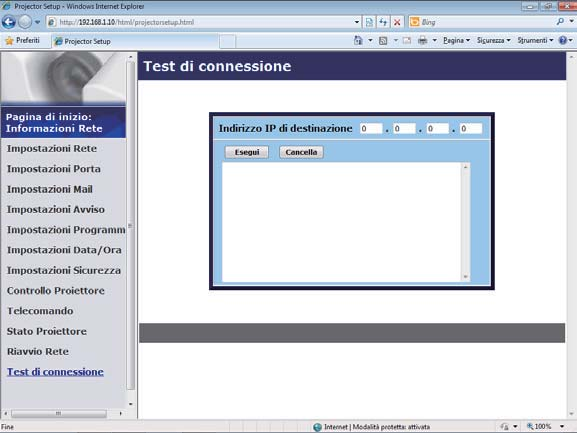 3. Controllo web 3.1 Controllo web proiettore (continua) 3.1.14 Prova di connessione DNS, a un server SNTP ecc.