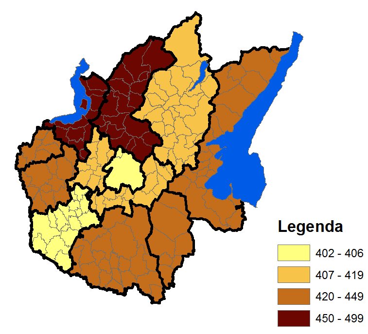 Figura 14 Tassi standardizzati IMA tra il 2001 ed il 2011, stratificati per distretto e sesso: maschi a sinistra e femmine a destra 2.