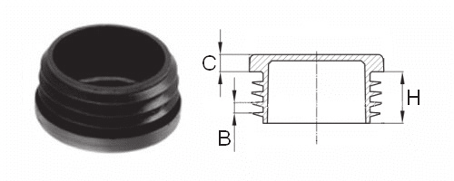 Tappi con lamelle per tubi rotondi / scivoli Tappi con lamelle senza indicazione dello spessore del tubo generalmente sono adattiper spessori da 1 a 2 mm.