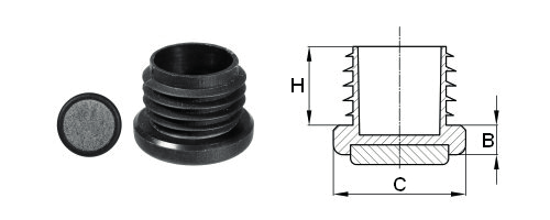 Tappi con lamelle per tubi rotondi / scivoli Scivolanti in feltro tondi Tappi con lamelle con feltro Scivolo: feltro / Spessore feltro: 3 mm Materiale: PE A x S = diam.