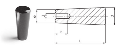 Impugnatura a manico a forma conica TECNODIN Impugnatura a forma conica - fisso - Forma C Materiale: Duroplasto FS 31 DIN 7708 articolo d D L e d1 6114410101 5/32"W 10,0 85,0