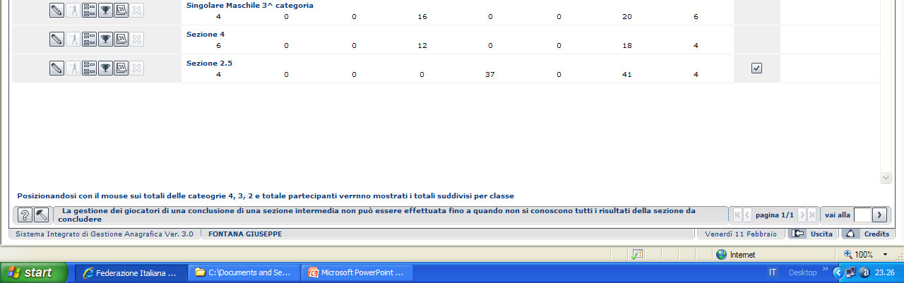 GA sezioni di gara Qui sono state create diverse sezioni (gare). CONSIGLIO mettere sempre una descrizione che identifica il tabellone di quella Gara. Es. Sez. 2.