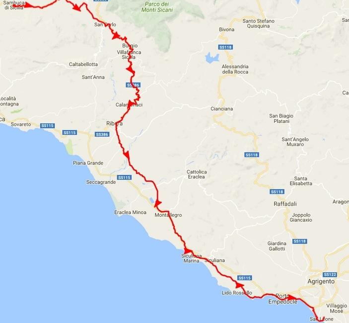 Calamonaci, Ribera, Montallegro. Al km 74 arriviamo alla bianca Scala dei Turchi.