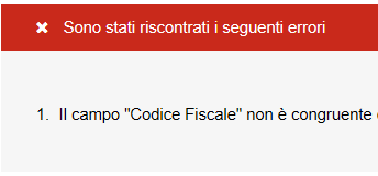 Introduzione Messaggi con box di errore in rosso: eventuali messaggi di errore dovuti alla verifica dei dati inseriti, possono apparire, dopo aver cliccato sul pulsante INSERISCI, nella zona