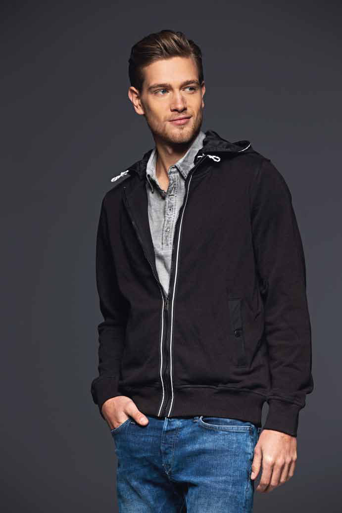 12 JN99 NEW Men s Hooded Jacket 100% cotone. Giacca in felpa con cappuccio removibile (con cerniera).