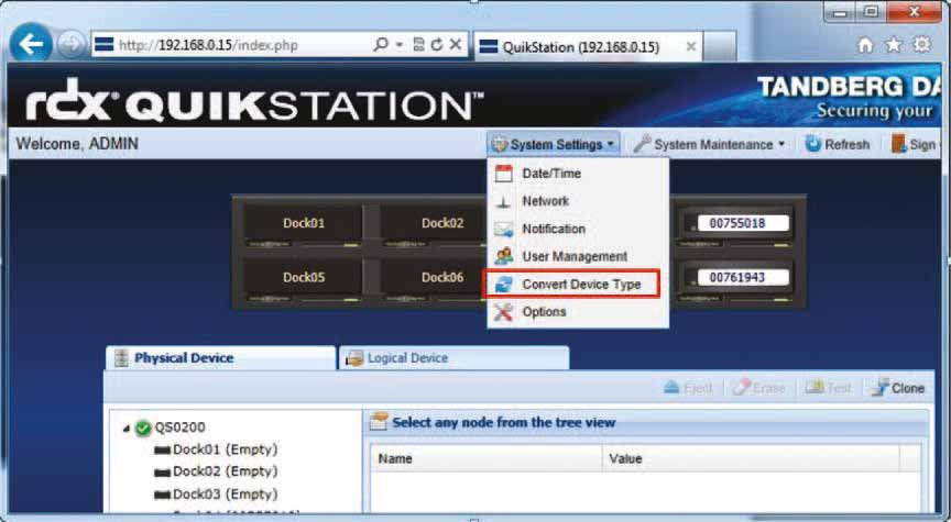 Configurazioni RDX QUIKSTATION Utilizzare l'interfaccia Web