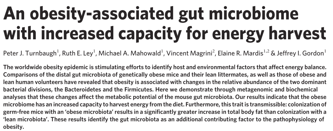 Il microbiota intestinale e l obesità Al fine di determinare se il contenuto intestinale in geni microbici è un fattore che