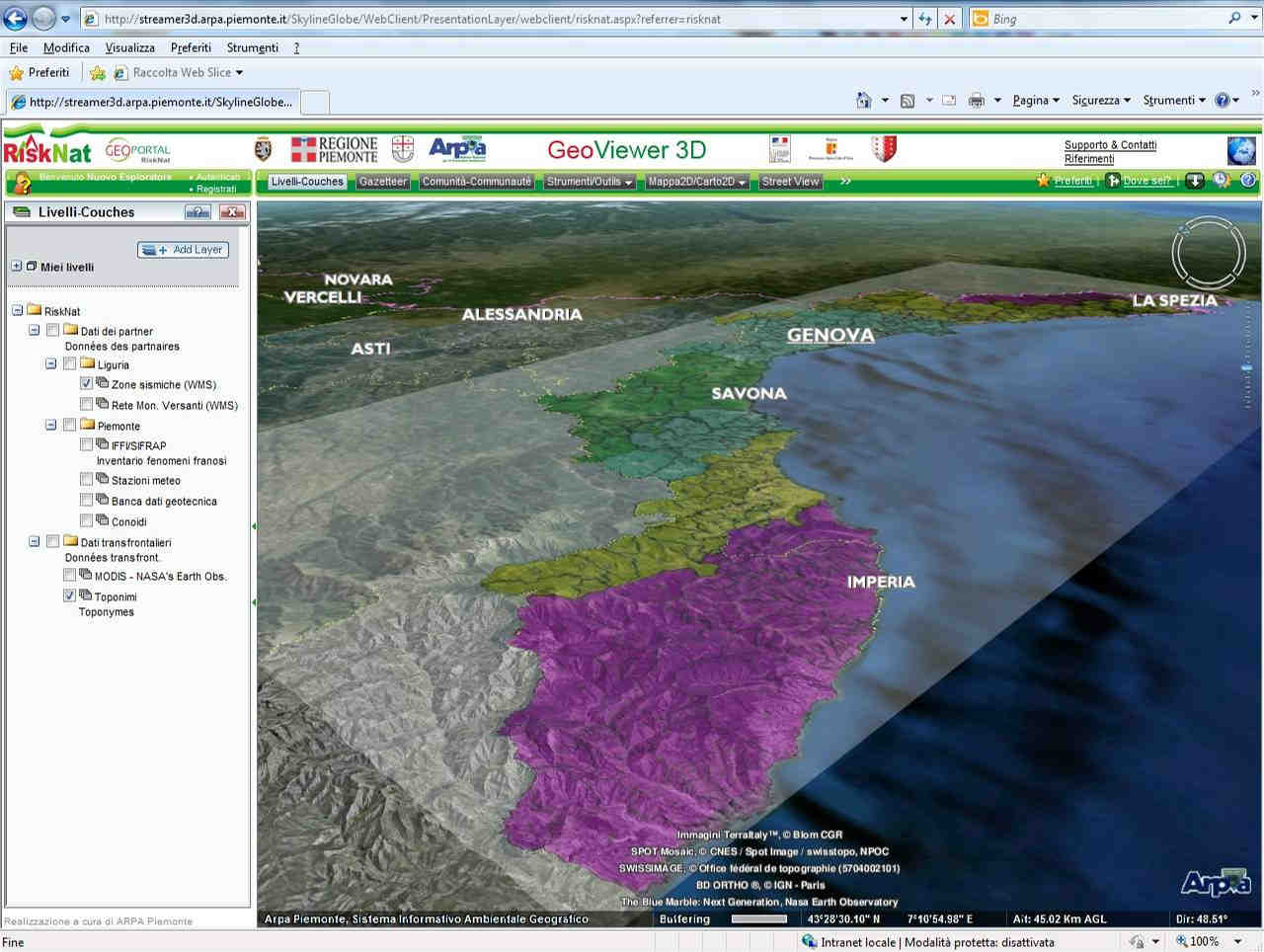 Il Geoviewer 3D Esempio dati tematici: