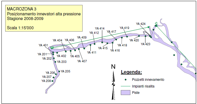 Fig. B9: Posizionamento degli innevatori ad alta pressione