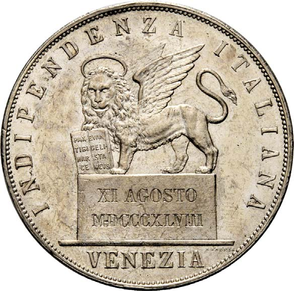 1848-1849. 5 Lire 1848 II Tipo 11 Agosto.
