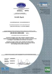 SIAD ha conseguito per i propri gas alimentari la certificazione FSSC 22000.