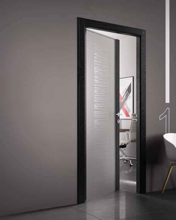 COLLEZIONE GLASS GLASS FINITURA TRAME RAL 9005 NERO INTENSO CRISTALLO GRAFFIO EXTRACHIARO TELAIO MINIMAL TRAME Disponibile con FINITURE ECOROVERE GRIGIO / ECOROVERE MORO / ECOROVERE NUT / ECOROVERE