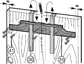 28 (34): Prestare attenzione che i due bordi metallici siano a filo, simbolo//: u Forare nell'anta del mobile i fori di fissaggio (eventualmente tracciare con un bulino). Fig.