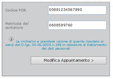 4 RIEPILOGO DATI Dopo aver compilato correttamente il codice PDR, la matricola del contatore, aver