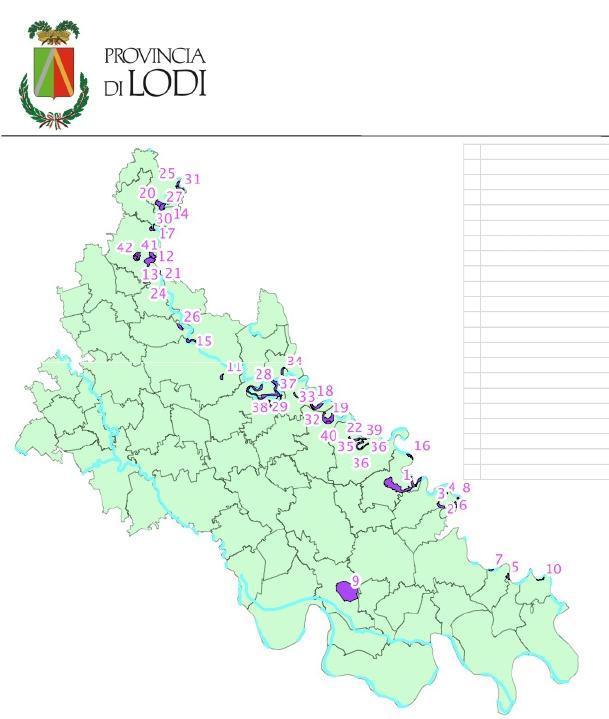 Aree protette: Riserve Naturali N Nome Sito Area (ha) N Nome Sito Area (ha) 1 Adda Morta 126,87 22 Bosco Mezzano Ovest 14,53 2 Adda Morta del Boscone 12,84 23 Bosco Pianella 14,17 3 Alneto e Adda