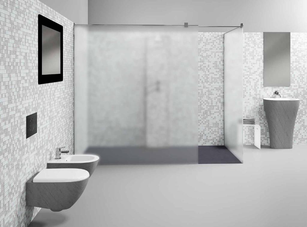 21 _ box doccia Walk in, cristallo satinato 8mm _ walk-in shower cubicle 8-mm, satin-finished glass _ cabine de douche Walk in, verre satiné 8mm _ piatto doccia rettangolare antiscivolo finitura