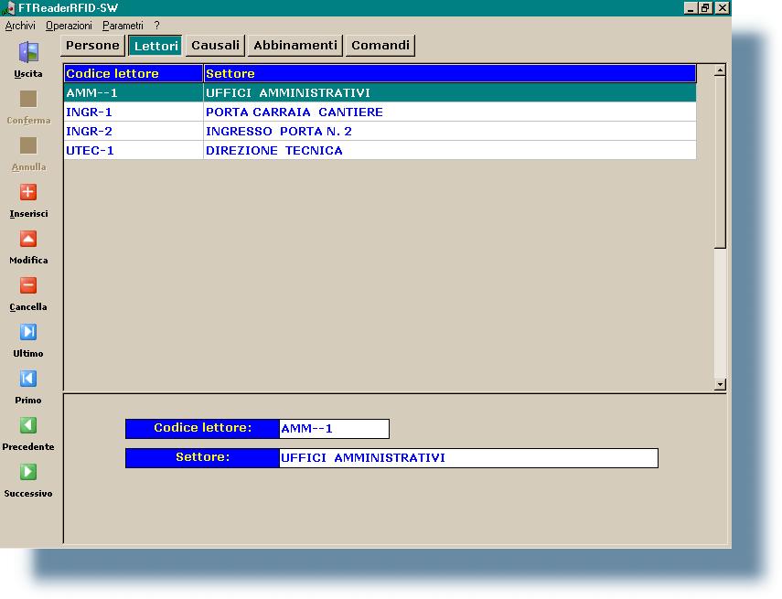 Nella sezione PERSONE si codificano le persone che dovranno essere riconosciute dai lettori mobili di transponder