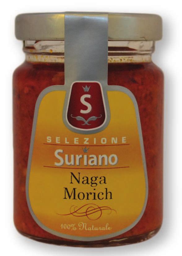 CREMA DI NAGAMORICH IN VASO DA 100 GR. peperoncino nagamorich 92%, olio extravergine di oliva e sale. Senza conservan! e coloran!. Peperoncino piccan!ssimo di origine Indiana col!vato in Calabria.