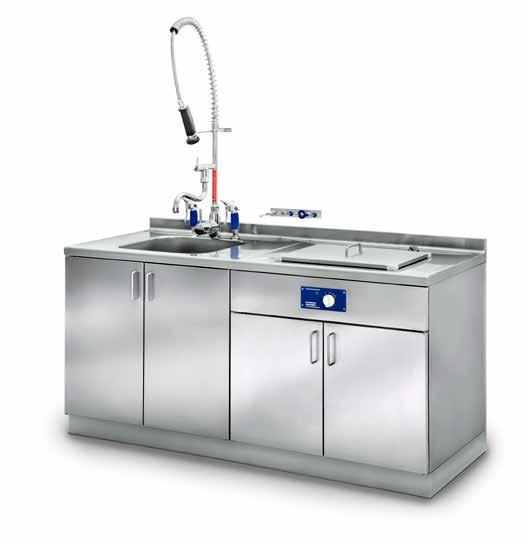 RTA - 1800 Banco di lavaggio con vasca a ultrasuoni Dimensioni: L 1800 x P 605 x A 900 (mm) Completamente realizzato in acciaio inox AISI 304, con ante a doppia parete,