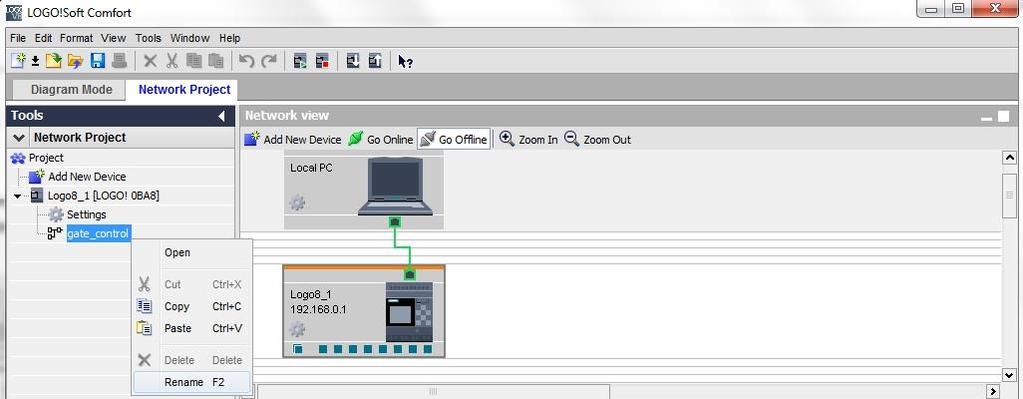 6.4 Inserimento del programma nell'editor degli schemi 6.4.1 Inserimento dei blocchi Ridurre a icona la vista di rete.