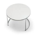 design Danilo Bonfanti e Gabriele Moscatelli cin-cin Coppia di tavolini con struttura in metallo cromato.