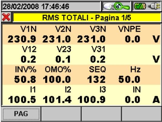 5.7.3.5. Misure Nella funzione misure lo strumento visualizza i valori salvati in TRMS come mostrato nelle seguenti figure: In questa pagina sono utilizzati i seguenti simboli: V1N Tensione