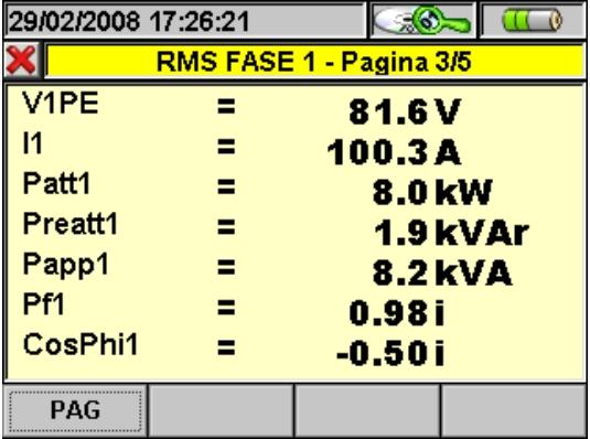 All interno di questa pagina sono attivi i seguenti tasti: Il tasto F1 (o la voce PAG sul display) avanza alla pagina successiva di valori salvati.