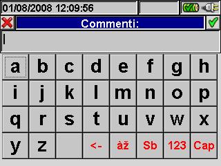 5.4.2.2. Uso della tastiera virtuale Con la voce Commenti: evidenziata con sfondo blu, premere il tasto F4 (o la voce MODIFICA a display).