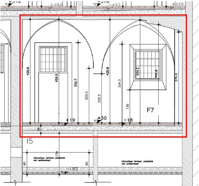 F7 Progetto: sezione longitudinale locali oggetto di intervento disegno fuori scala PORTICO