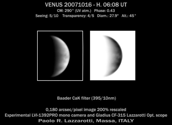 L immagine nell IR appare priva di dettagli. Tabella 1. Osservatori, località, strumenti, numero e tipo d osservazioni per l elongazione mattutina di Venere del 2007/2008.