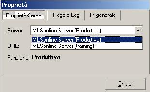 Per passare al server di formazione (e tornare indietro) è necessario procedere come di seguito descritto: Sulla barra standard del client selezionate Extras, quindi Proprietà MLSonline.
