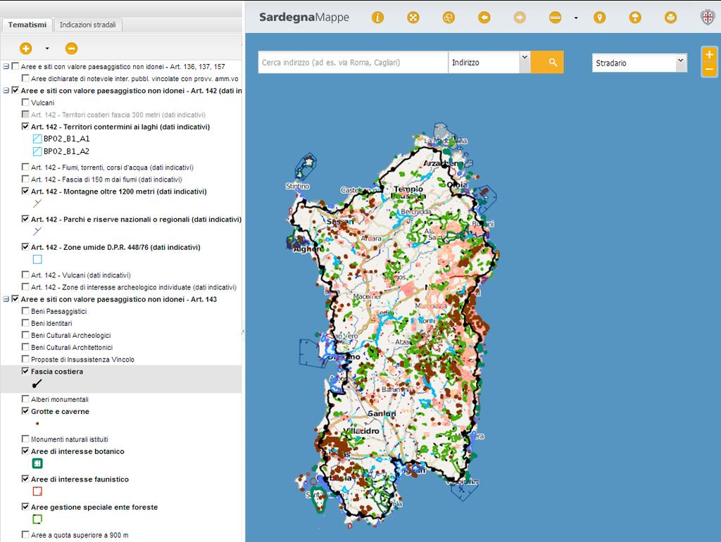 I navigatori tematici Sul Geoportale, all url http://www.sardegnageoportale.it/navigatori/sardegnamappe.