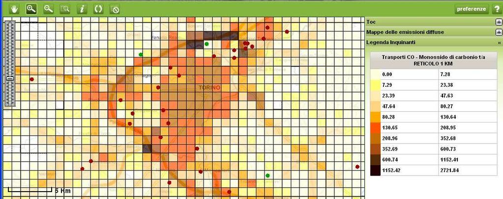 griglia: rappresentano emissioni diffuse e lineari