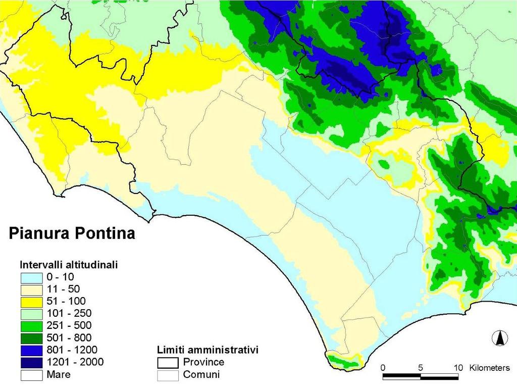 Relazione sullo stato delle zone umide costiere Fig. 1 Assetto morfologico dell area di studio e del territorio circostante.