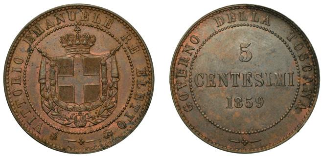 Pag., 439. g. 4,95 Molto rara 150 427 Da cinquanta centesimi 1860 (Firenze). Testa nuda a d.