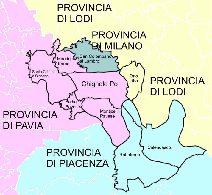 Inoltre, a causa del fatto che il confinanti comune di San Colombano al Lambro appartiene alla provincia di Milano, Chignolo Po
