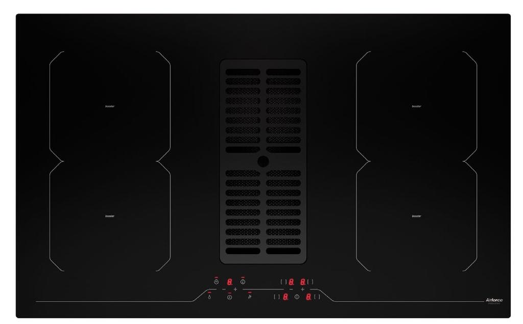 INDUCTION HOB HOOD FEATURES Hobs: 4 180x220mm induction hobs, with 2 bridge functions Max air flow: 750 m 3 /h EBM motor 2 Bridge function 3,7 kw Control: 4 zones Touch control, 9 heating levels, 4