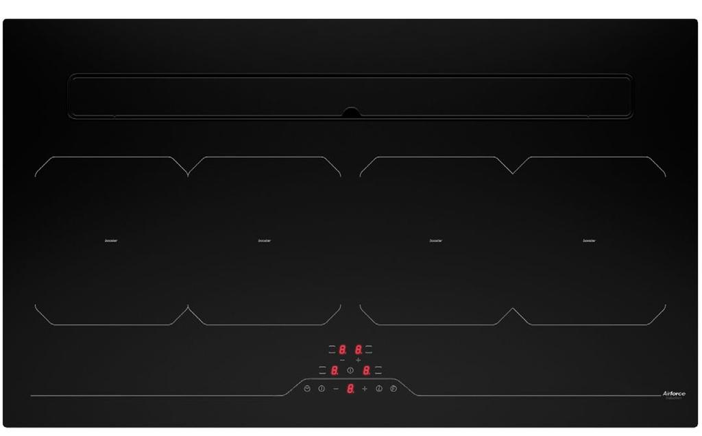 INDUCTION HOB HOOD FEATURES Hobs: 4 180x220mm induction hobs, with 2 bridge functions Max air flow: 850 m 3 /h EBM motor 2 Bridge function 3,7 kw Control: 4 zones Touch control, 9 heating levels, 4