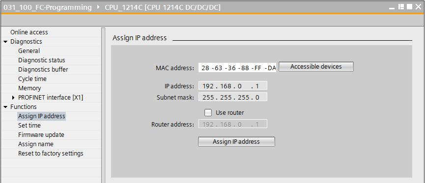 Alla voce Functions Assign IP address è possibile assegnare l indirizzo IP a un controllore.