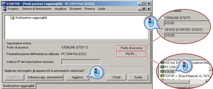 Messa in servizio 5.4 Messa in servizio di base Impostazione dell'interfaccia USB Procedura Per impostare l'interfaccia USB in STARTER, procedere come segue: 1.