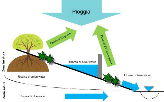 Approccio green-blue water: Rockström et al. (2009) Green water (GW): acqua evapotraspirata contenuta nella porzione di suolo insaturo che deriva dalle precipitazioni.