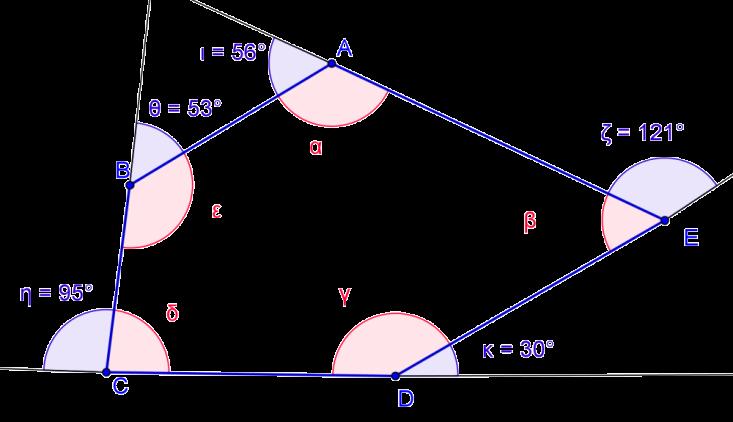 Il piano euclideo, Rette perpendicolari e parallele, rette parallele Proprietà degli angoli di un poligono Abbiamo dimostrato che in un triangolo la somma degli angoli interni vale un angolo piatto,