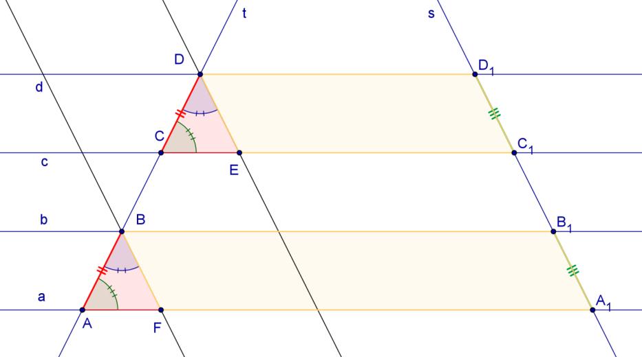 I quadrilateri e le isometrie, I quadrilateri,i parallelogrammi La corrispondenza di Talete Due o più rette parallele formano un fascio improprio di rette e una retta t che interseca una del fascio