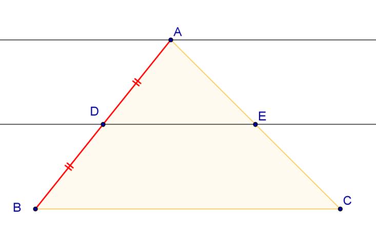 I quadrilateri e le isometrie, I quadrilateri,i parallelogrammi Corollario La parallela tracciata dal punto medio di un lato di un triangolo ad uno degli agli altri due lati incontra il terzo lato