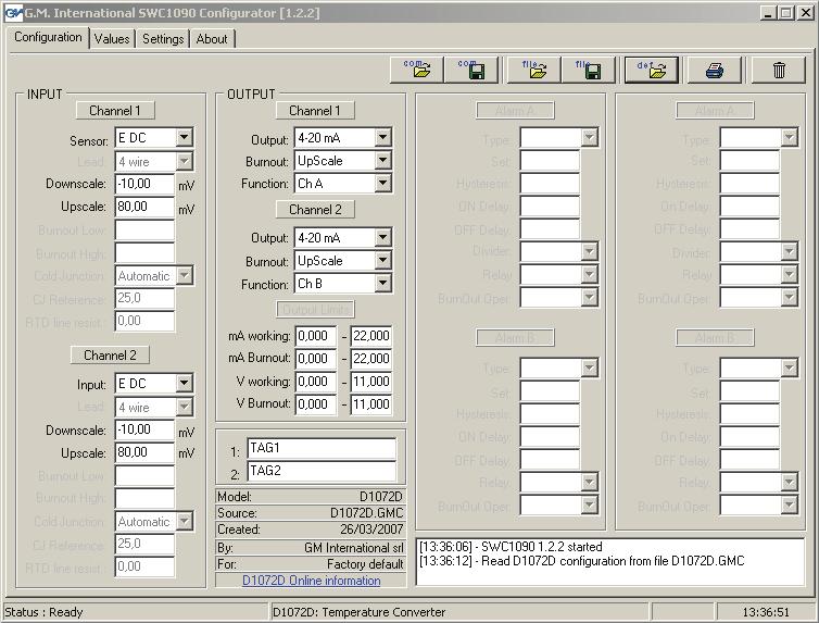 Configurazione seriale con software SWC0 e adattatore PPC o configurazione manuale con PPC0: Parametri di configurazione: SEZIONE INGRESSO: Sensor: tipo di sensore in ingresso A1 termocoppia (STI0,