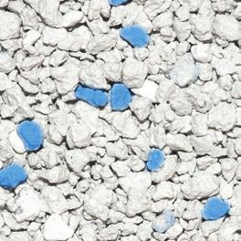 E composta al 100% da bentonite di pregiato ed unico colore bianco, e impreziosita da granuli azzurri.