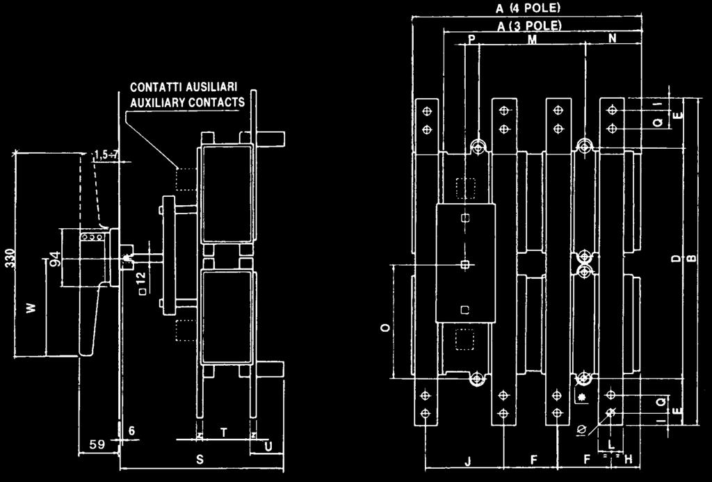 CNQ commutatori verticali vertical change-over switches DNQ deviatori verticali vertical deviators change-over switches CNQ (II-0-I positions) DNQ (II-I positions) codici per ordini - ordering codes