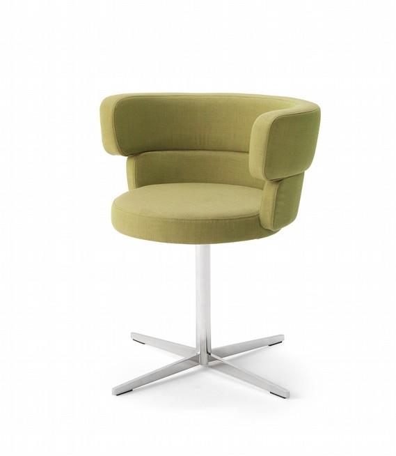 Dam-P-X 867 designed by DebiLab Poltroncina swivel con struttura in acciaio, sedile e schienali imbottiti e tappezzati.